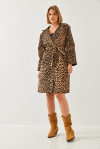 Leopar Desenli Trençkot 2490 60351110 - Siyah-Camel