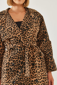 Leopar Desenli Trençkot 2490 60351110 - Siyah-Camel