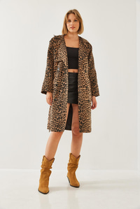 Leopar Desenli Trençkot 2490 60351110 - Siyah-Camel