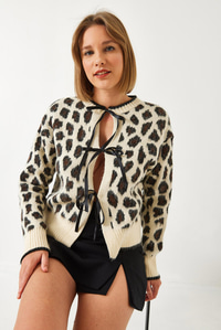 Leopar Desenli Triko Hırka 60261086 - Bej