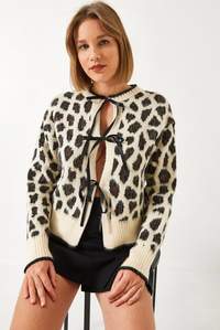 Leopar Desenli Triko Hırka 60261086 - Bej