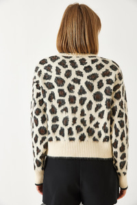 Leopar Desenli Triko Hırka 60261086 - Bej