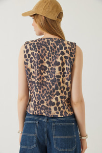 Leopar Desenli V Yaka Dokuma Yelek 60261304 - Siyah-Bej