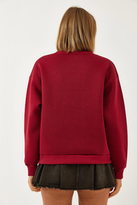 Leopar Nakışlı Üç İplik Şardonlu Sweatshirt 60261060 - Bordo