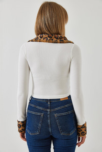 Leopar Peluşlu Fermuarlı Hırka 60261015 - Beyaz HIRKA modelleri