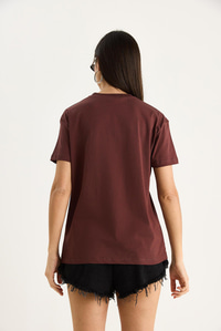 Leopar ve Taş Detaylı Kalpli Kısa Kollu T-Shirt 60602034 - Kahve