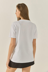 Leopar ve Taş Detaylı Kalpli Kısa Kollu T-Shirt 60602034 - Beyaz
