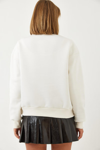 Leoparlı Üç Kalp Baskılı Sweatshirt 60601034 - Ekru
