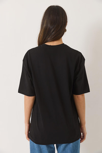 Leoparlı Yıldız Baskılı Bisiklet Yaka Kısa Kollu Oversize T-Shırt 0268 60283156 - Siyah