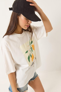 Limon Baskılı Beyaz Pamuk Penye Oversize T-Shirt 251047 60283126 - Beyaz