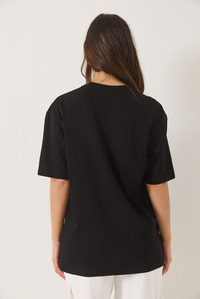 Los Angeles Baskılı Bisiklet Yaka Salaş T-Shirt 0269 60283154 - Siyah