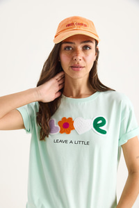 Love Aksesuarlı Normal Kalıp Pamuklu T-Shirt 60602070 - Su Yeşili