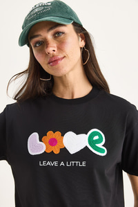 Love Aksesuarlı Normal Kalıp Pamuklu T-Shirt 60602070 - Siyah