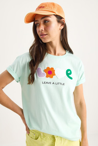 Love Aksesuarlı Normal Kalıp Pamuklu T-Shirt 60602070 - Su Yeşili