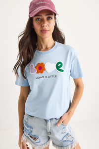 Love Aksesuarlı Normal Kalıp Pamuklu T-Shirt 60602070 - Bebe Mavisi