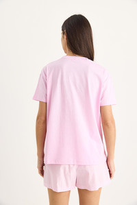 Love Aksesuarlı Normal Kalıp Pamuklu T-Shirt 60602070 - Şeker Pembe