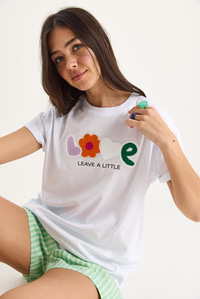 Love Aksesuarlı Normal Kalıp Pamuklu T-Shirt 60602070 - Beyaz