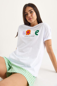 Love Aksesuarlı Normal Kalıp Pamuklu T-Shirt 60602070 - Beyaz
