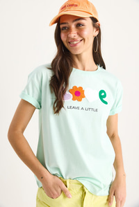 Love Aksesuarlı Normal Kalıp Pamuklu T-Shirt 60602070 - Su Yeşili