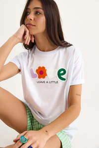 Love Aksesuarlı Normal Kalıp Pamuklu T-Shirt 60602070 - Beyaz