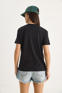 Love Aksesuarlı Normal Kalıp Pamuklu T-Shirt 60602070 - Siyah
