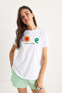 Love Aksesuarlı Normal Kalıp Pamuklu T-Shirt 60602070 - Beyaz