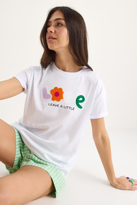 Love Aksesuarlı Normal Kalıp Pamuklu T-Shirt 60602070 - Beyaz