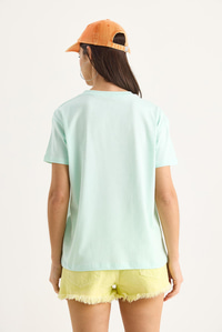 Love Aksesuarlı Normal Kalıp Pamuklu T-Shirt 60602070 - Su Yeşili