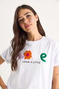Love Aksesuarlı Normal Kalıp Pamuklu T-Shirt 60602070 - Beyaz