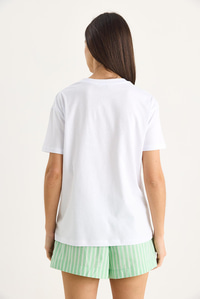 Love Aksesuarlı Normal Kalıp Pamuklu T-Shirt 60602070 - Beyaz