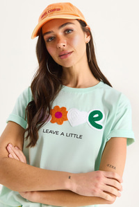 Love Aksesuarlı Normal Kalıp Pamuklu T-Shirt 60602070 - Su Yeşili