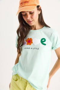 Love Aksesuarlı Normal Kalıp Pamuklu T-Shirt 60602070 - Su Yeşili