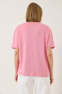 Love Baskılı Kurdele Detaylı Normal Kalıp Pamuklu T-Shirt 60283208 - Pembe