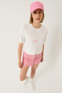 Love Baskılı Kurdele Detaylı Normal Kalıp Pamuklu T-Shirt 60283208 - Beyaz