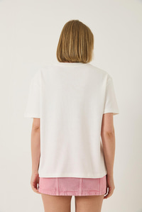 Love Baskılı Kurdele Detaylı Normal Kalıp Pamuklu T-Shirt 60283208 - Beyaz