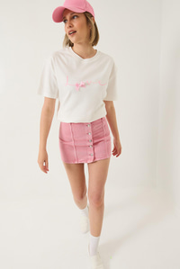 Love Baskılı Kurdele Detaylı Normal Kalıp Pamuklu T-Shirt 60283208 - Beyaz
