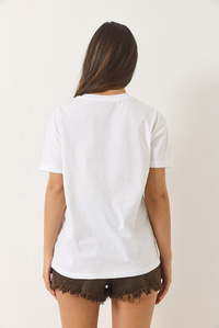 Love Nakışlı Kalp Detaylı Bisiklet Yaka Kısa Kollu T-Shirt 60602025 - Beyaz