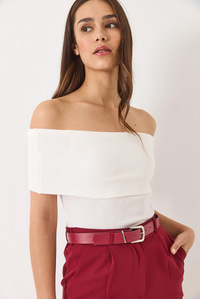 Madonna Yaka Fitilli Basic Bluz 60284012 - Beyaz
