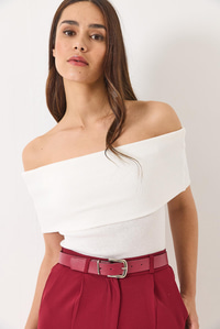 Madonna Yaka Fitilli Basic Bluz 60284012 - Beyaz