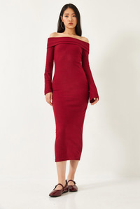 Madonna Yaka İspanyol Kol Fitilli Elbise 0201 60261176 - Bordo