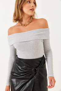 Madonna Yaka Kaşkorse Bluz 2210 60251856 - Gri BLUZ modelleri