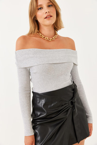 Madonna Yaka Kaşkorse Bluz 2210 60251856 - Gri BLUZ modelleri