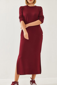 Modal Kumaş Uzun Elbise 60351127 - Bordo ELBİSE modelleri
