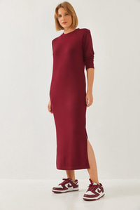 Modal Kumaş Uzun Elbise 60351127 - Bordo ELBİSE modelleri