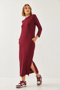 Modal Kumaş Uzun Elbise 60351127 - Bordo ELBİSE modelleri