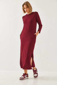 Modal Kumaş Uzun Elbise 60351127 - Bordo ELBİSE modelleri