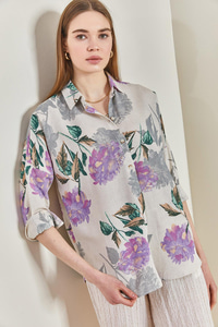 Multi Desenli Oversize Gömlek - Lila GÖMLEK modelleri