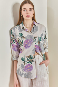 Multi Desenli Oversize Gömlek - Lila GÖMLEK modelleri