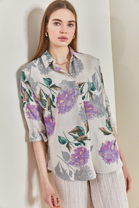 Multi Desenli Oversize Gömlek - Lila GÖMLEK modelleri