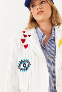 Nakış Detaylı Blazer Ceket 4016 60251829 - Beyaz CEKET modelleri